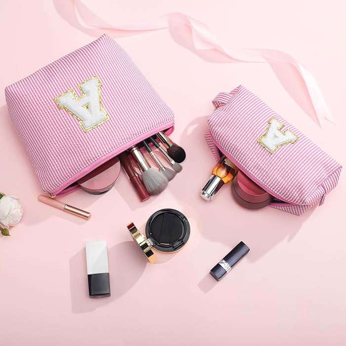 YOOLIFE Birthday Gifts for Kids Teen Girl Gift for Girls, Pink Makeup Bag Cosmetic Bags Daughter Sister Birthday Gift for Girls Women Teacher Gifts Preppy Makeup Bag L - Image 2