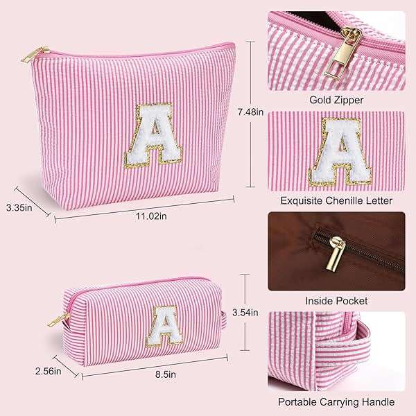 YOOLIFE Birthday Gifts for Kids Teen Girl Gift for Girls, Pink Makeup Bag Cosmetic Bags Daughter Sister Birthday Gift for Girls Women Teacher Gifts Preppy Makeup Bag L - Image 3