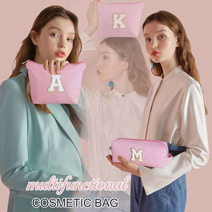 YOOLIFE Birthday Gifts for Kids Teen Girl Gift for Girls, Pink Makeup Bag Cosmetic Bags Daughter Sister Birthday Gift for Girls Women Teacher Gifts Preppy Makeup Bag L - Image 4