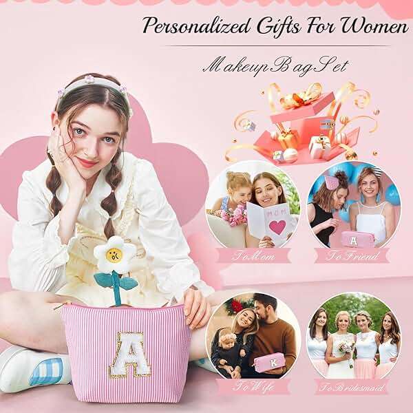 YOOLIFE Birthday Gifts for Kids Teen Girl Gift for Girls, Pink Makeup Bag Cosmetic Bags Daughter Sister Birthday Gift for Girls Women Teacher Gifts Preppy Makeup Bag L - Image 5
