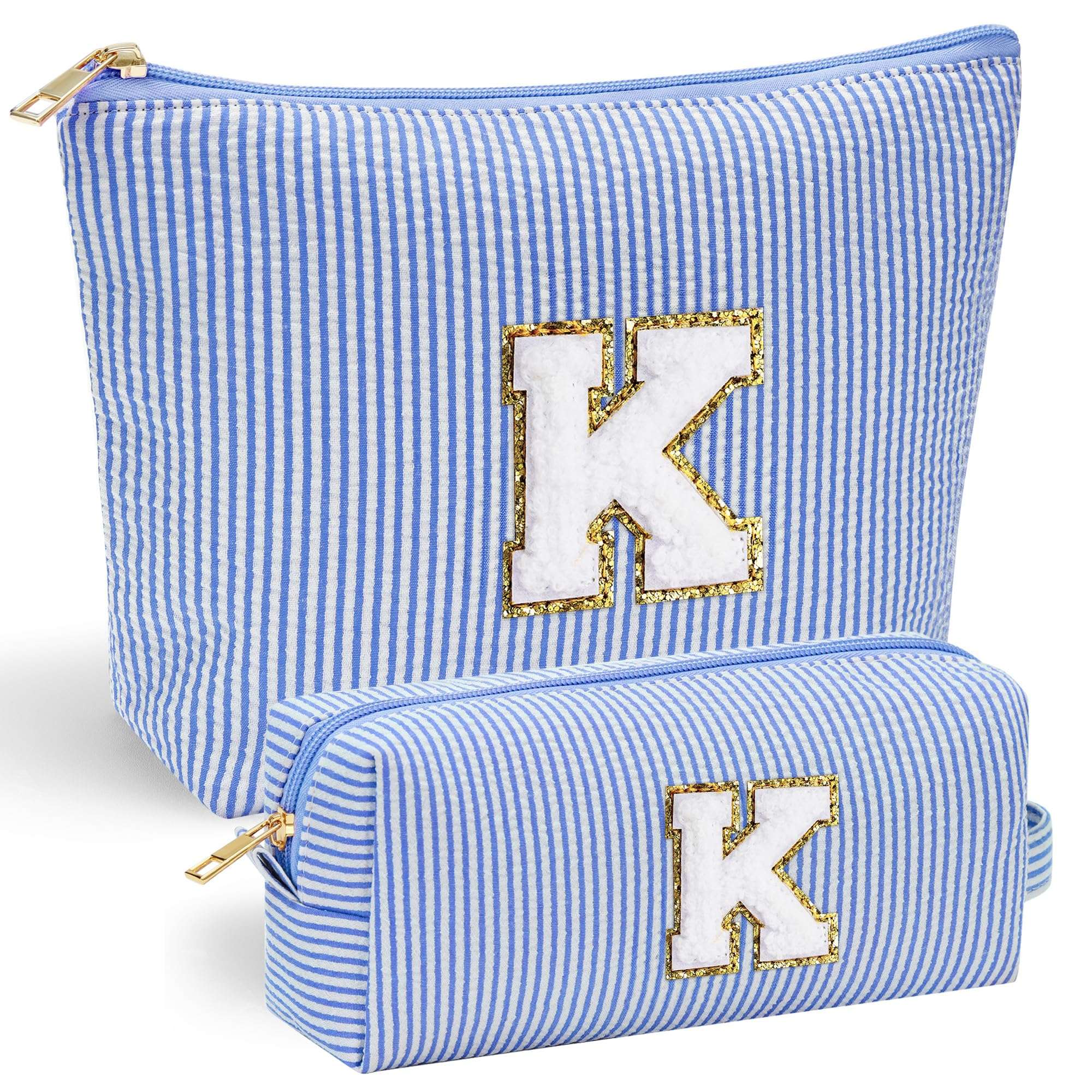 YOOLIFE 2026 Graduation Gifts for Women Birthday Gifts for Teen Girls Kids Initial Makeup Bag | Travel Makeup Bag Toiletry Bags | Gift for 3 4 5 6 7 8 9 10 11 12 13 Year Old Girl Letter Blue K - Image 1
