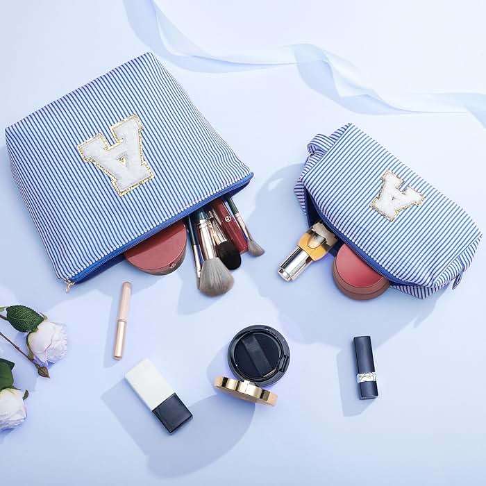 YOOLIFE 2026 Graduation Gifts for Women Birthday Gifts for Teen Girls Kids Initial Makeup Bag | Travel Makeup Bag Toiletry Bags | Gift for 3 4 5 6 7 8 9 10 11 12 13 Year Old Girl Letter Blue K - Image 2