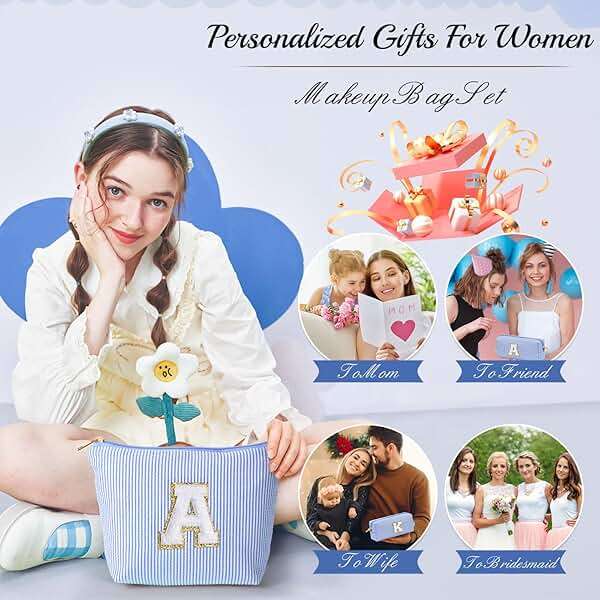 YOOLIFE 2026 Graduation Gifts for Women Birthday Gifts for Teen Girls Kids Initial Makeup Bag | Travel Makeup Bag Toiletry Bags | Gift for 3 4 5 6 7 8 9 10 11 12 13 Year Old Girl Letter Blue K - Image 5