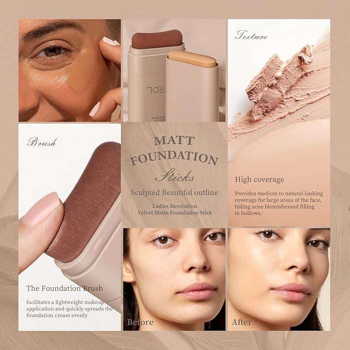 SWETIYOU Flawless Eraser Foundation Stick, Lightweight Buildable Medium-to-Full Coverage Dual Ended Makeup Stick, Multi-Use Face Makeup Bar with brush, Natural Finish - Image 2