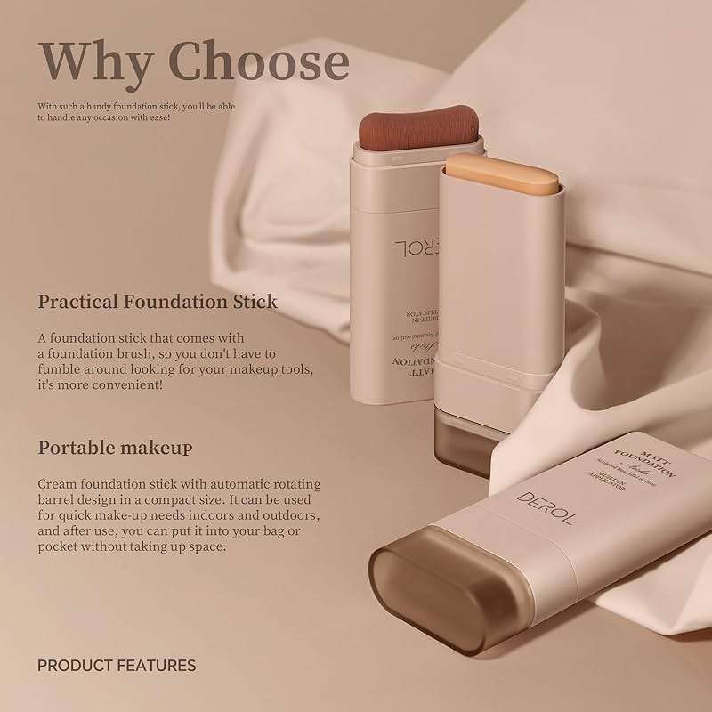 SWETIYOU Flawless Eraser Foundation Stick, Lightweight Buildable Medium-to-Full Coverage Dual Ended Makeup Stick, Multi-Use Face Makeup Bar with brush, Natural Finish - Image 3