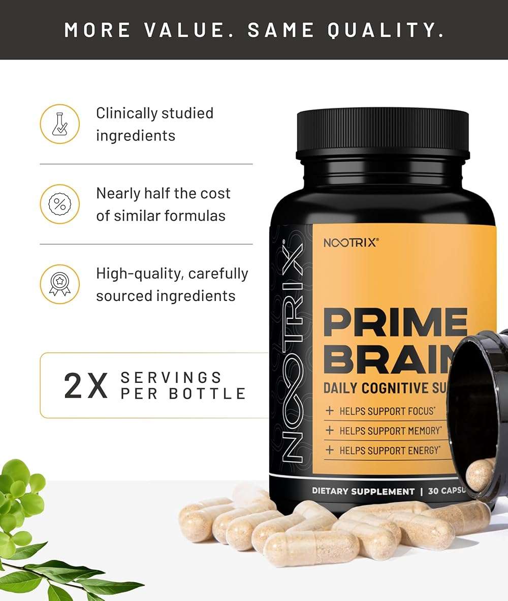 Nootrix Prime Brain Nootropic Supplement | 15 Day Supply | Supports Memory, Mental Focus, Cognitive Health & Energy | Promotes Healthy Mood & Brain Function | Ginkgo Biloba, Lion's Mane & L-Theanine - Image 5