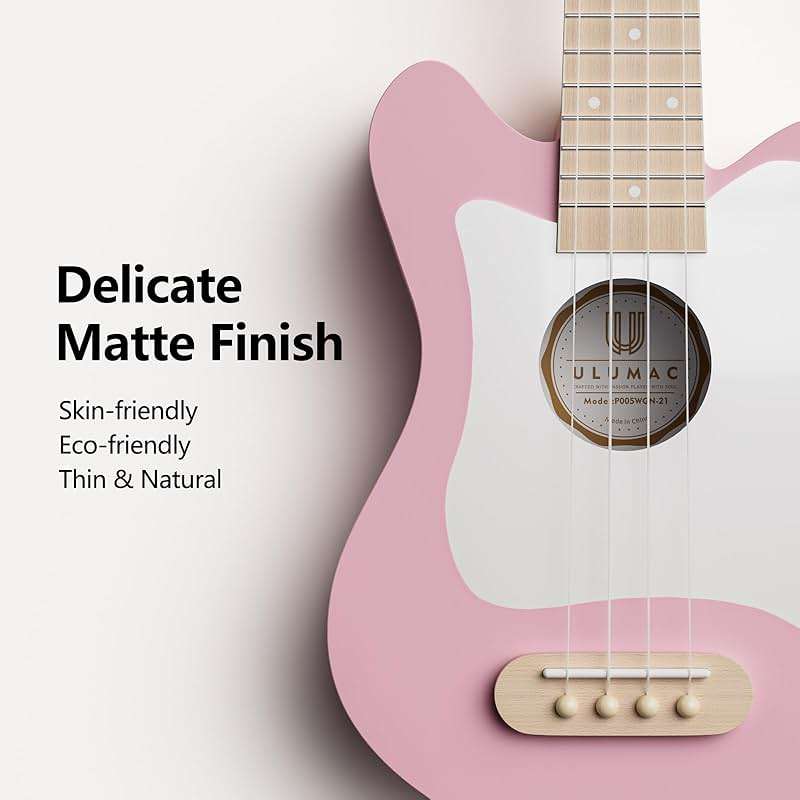 Ulumac Soprano Ukulele, Stylish Shape with White Pickguard Spruce 21.5 inch Ukelele Beginner Kit with Gig Bag, Digital Tuner, Replacing Strings, 3 Guitar Picks, Strap, Cloth, Pink, P005WPN - Image 4