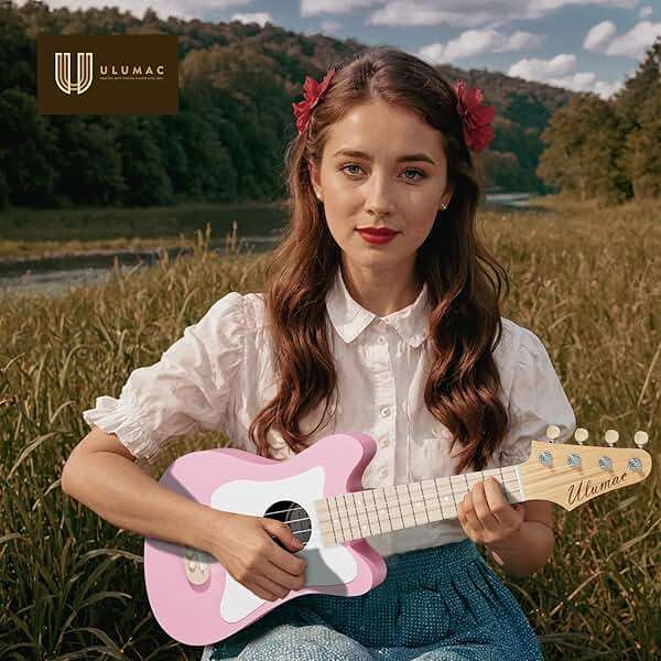 Ulumac Soprano Ukulele, Stylish Shape with White Pickguard Spruce 21.5 inch Ukelele Beginner Kit with Gig Bag, Digital Tuner, Replacing Strings, 3 Guitar Picks, Strap, Cloth, Pink, P005WPN - Image 5
