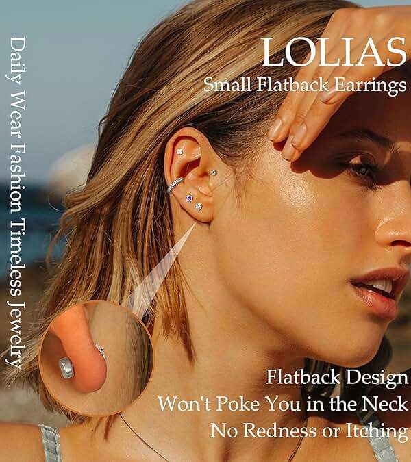LOLIAS Hypoallergenic Flat Back Earrings for Women-Surgical Steel Earrings for Sensitive Ears 20G Stainless Steel Earring Stacks Small Flatback Stud Hoop Cartilage Earring - Image 2