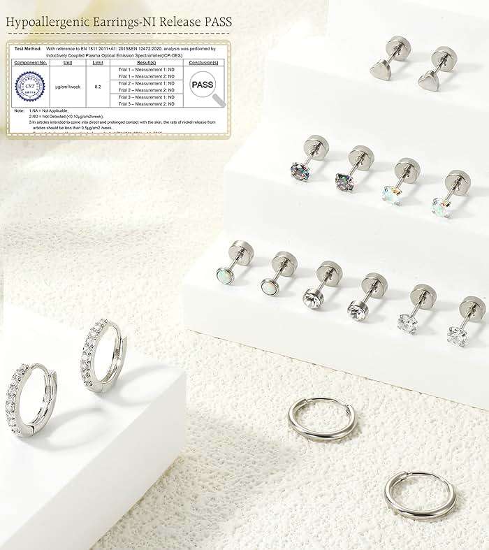 LOLIAS Hypoallergenic Flat Back Earrings for Women-Surgical Steel Earrings for Sensitive Ears 20G Stainless Steel Earring Stacks Small Flatback Stud Hoop Cartilage Earring - Image 3