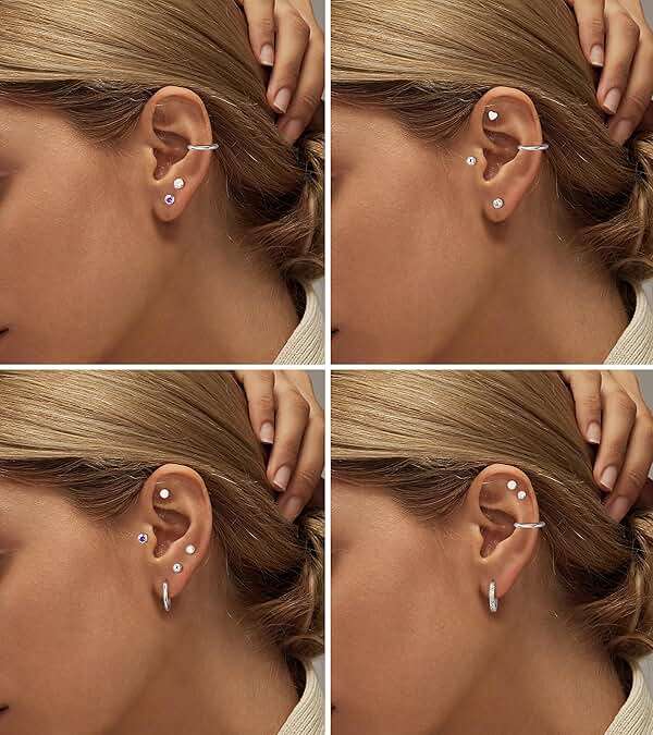 LOLIAS Hypoallergenic Flat Back Earrings for Women-Surgical Steel Earrings for Sensitive Ears 20G Stainless Steel Earring Stacks Small Flatback Stud Hoop Cartilage Earring - Image 4