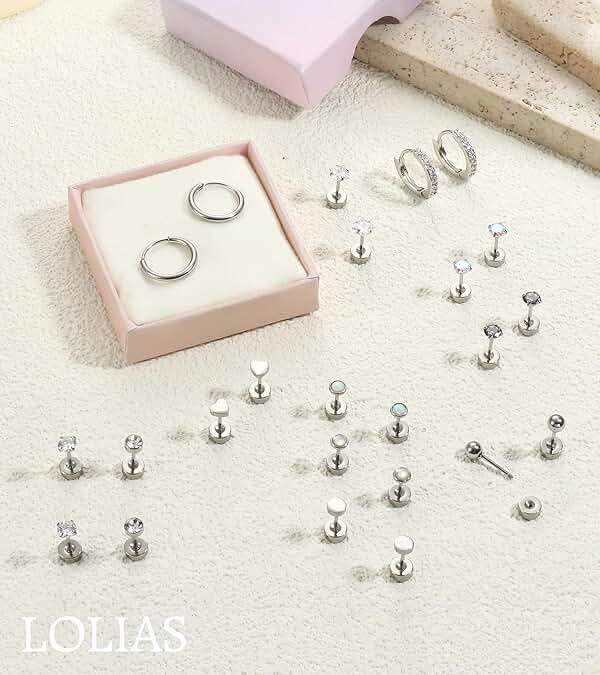 LOLIAS Hypoallergenic Flat Back Earrings for Women-Surgical Steel Earrings for Sensitive Ears 20G Stainless Steel Earring Stacks Small Flatback Stud Hoop Cartilage Earring - Image 7