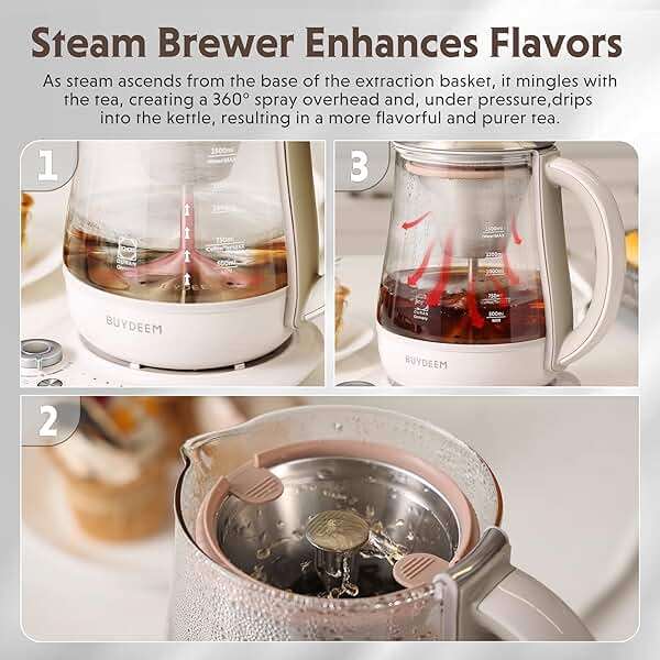 BUYDEEM K156 Tea Maker, Electric Kettle for Coffee and Tea Brewer, 6 Brew Strength Selection for Extracting, 4 Temperature Settings, Boil Dry Protection, 2 Hours Auto Keep Warm, Oat White, 1.5L/1.6QT - Image 2