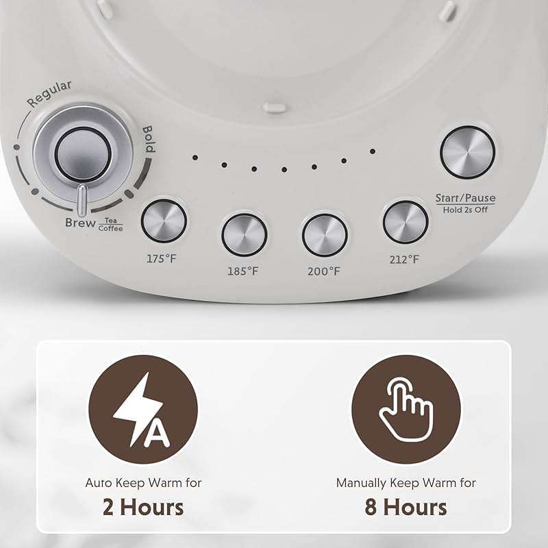 BUYDEEM K156 Tea Maker, Electric Kettle for Coffee and Tea Brewer, 6 Brew Strength Selection for Extracting, 4 Temperature Settings, Boil Dry Protection, 2 Hours Auto Keep Warm, Oat White, 1.5L/1.6QT - Image 4