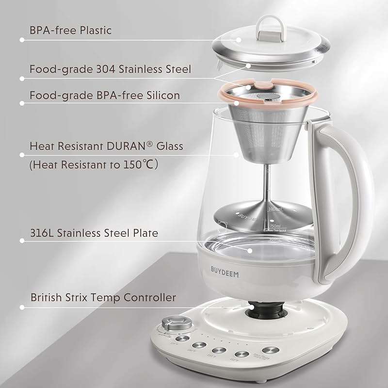 BUYDEEM K156 Tea Maker, Electric Kettle for Coffee and Tea Brewer, 6 Brew Strength Selection for Extracting, 4 Temperature Settings, Boil Dry Protection, 2 Hours Auto Keep Warm, Oat White, 1.5L/1.6QT - Image 6