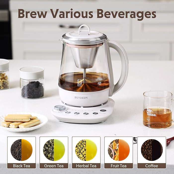 BUYDEEM K156 Tea Maker, Electric Kettle for Coffee and Tea Brewer, 6 Brew Strength Selection for Extracting, 4 Temperature Settings, Boil Dry Protection, 2 Hours Auto Keep Warm, Oat White, 1.5L/1.6QT - Image 7