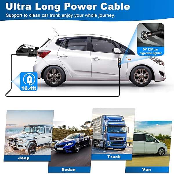 DRECELL Car Vacuum, Portable Vacuum Cleaner with Powerful 7000PA Suction, DC 12V Power 16.4Ft Cord Wired Vacuum Cleaner, LED Light, Car Accessories for Men/Women - Image 4
