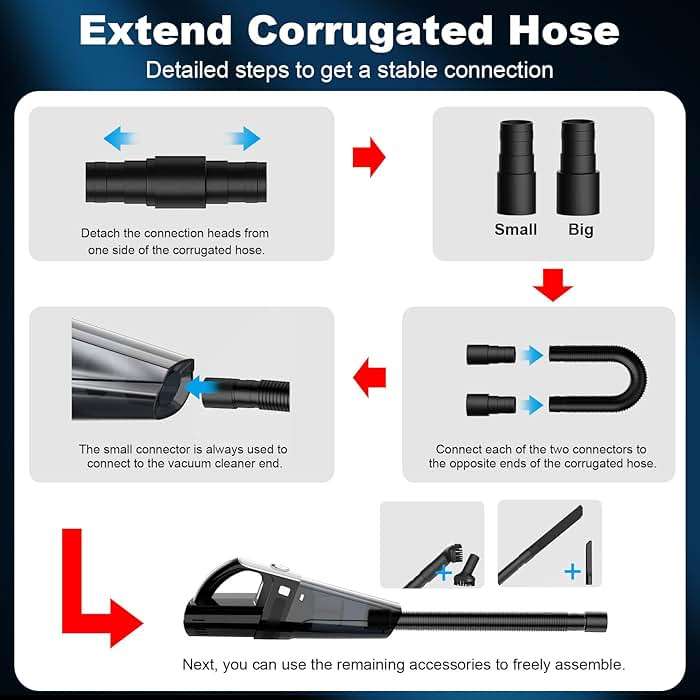 DRECELL Car Vacuum, Portable Vacuum Cleaner with Powerful 7000PA Suction, DC 12V Power 16.4Ft Cord Wired Vacuum Cleaner, LED Light, Car Accessories for Men/Women - Image 7