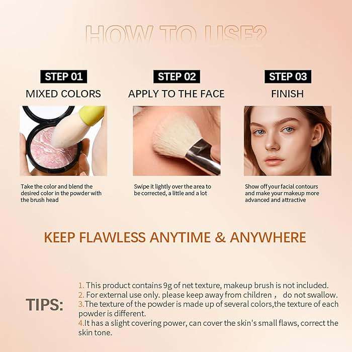 Baked Foundation Contour Bronzer, Powder Foundation Makeup Brighten, Face Highlighter Color Corrector Buildable Full Coverage Natural Smooth Lightweight, Porcelain - Image 4
