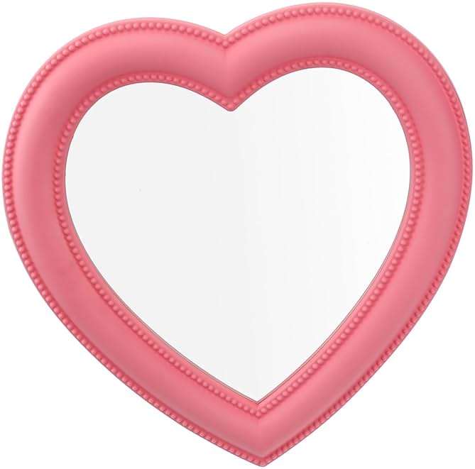 Housoutil Pink Heart Wall Mirror Makeup Mirror Wall Decor Dual Use Desktop High Definition Glass - Image 1