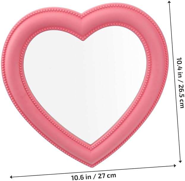 Housoutil Pink Heart Wall Mirror Makeup Mirror Wall Decor Dual Use Desktop High Definition Glass - Image 3