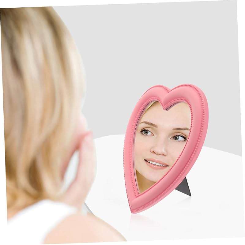 Housoutil Pink Heart Wall Mirror Makeup Mirror Wall Decor Dual Use Desktop High Definition Glass - Image 6