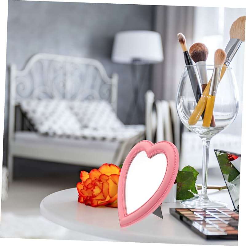 Housoutil Pink Heart Wall Mirror Makeup Mirror Wall Decor Dual Use Desktop High Definition Glass - Image 7