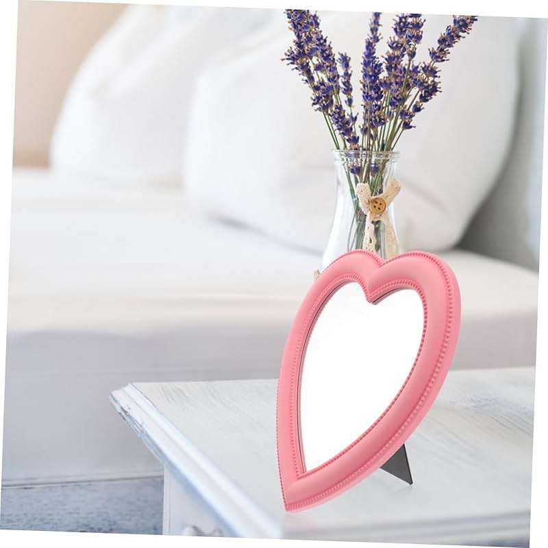 Housoutil Pink Heart Wall Mirror Makeup Mirror Wall Decor Dual Use Desktop High Definition Glass - Image 8