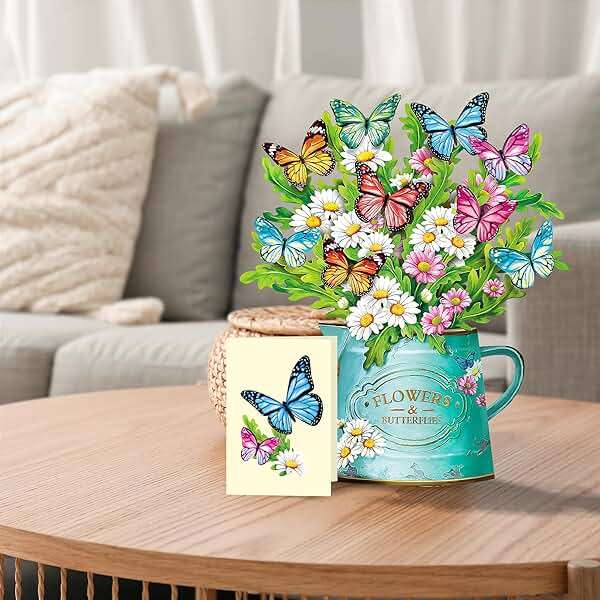 Airpark 3D Pop Up Paper Flowers Bouquet Card 12’‘ with Note & Envelope, Birthday Gifts, Get Well, Thank You, Greeting Cards for Women Mom Wife Friends, Daisies and Butterflies - Image 5