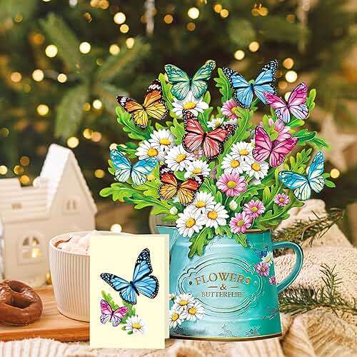 Airpark 3D Pop Up Paper Flowers Bouquet Card 12’‘ with Note & Envelope, Birthday Gifts, Get Well, Thank You, Greeting Cards for Women Mom Wife Friends, Daisies and Butterflies - Image 9