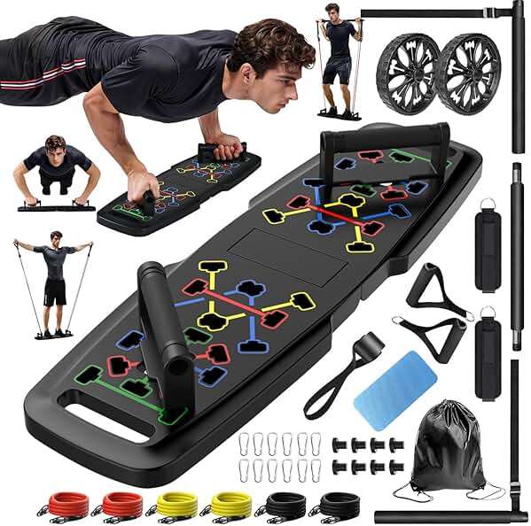MQRW Push Up Board,Home Gym,Portable Exercise Equipment,Pilates Bar and 20 Fitness Accessories with Resistance Bands and Ab Roller Wheel,Full Body Workout at Home - Image 1