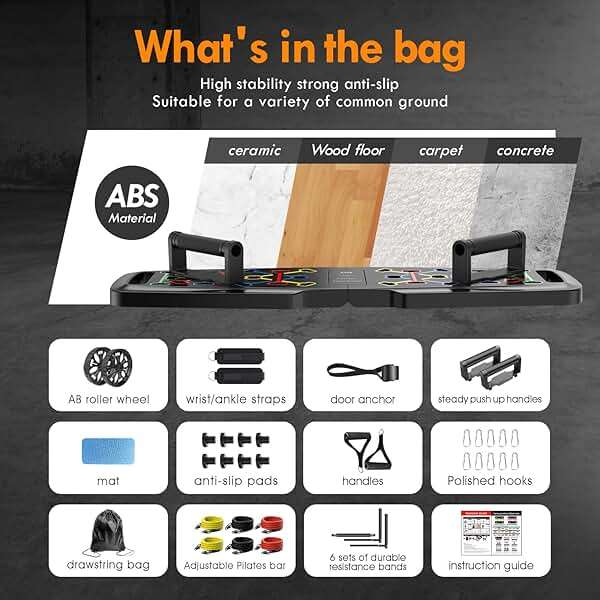 MQRW Push Up Board,Home Gym,Portable Exercise Equipment,Pilates Bar and 20 Fitness Accessories with Resistance Bands and Ab Roller Wheel,Full Body Workout at Home - Image 4