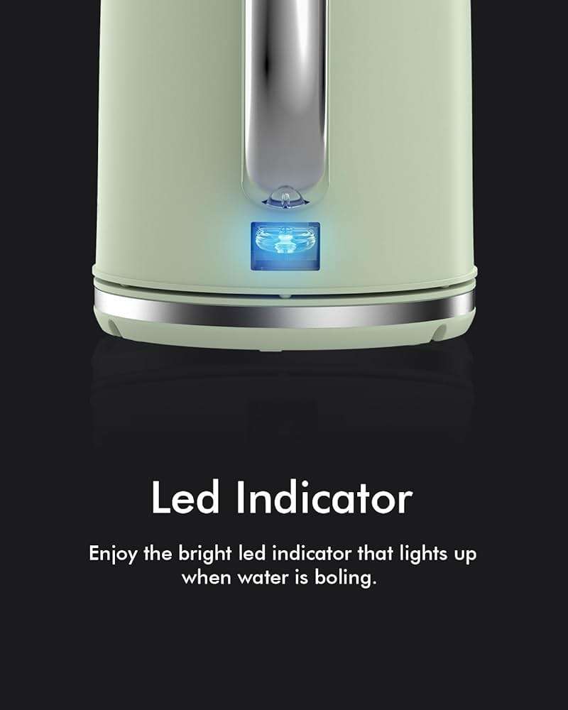 Electric Tea Kettle for Boiling Water, Wide Open Lid Stainless Steel Water Boiler, 1500W/1.7L for Coffee/Tea Brewing, Auto Shut Off & Boil Dry Protection, Cordless Swivel Base & LED Indicator, Green - Image 5