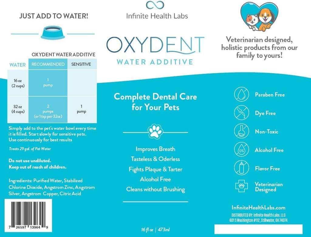 Infinite Health Labs Oxydent Premium Pet Dental Care Solution - Pet Water Additive & Mouthwash for Teeth Cleaning - Eliminate Bad Dog & Cat Bad Breath - Dog Dental Rinse - Fights Tartar & Plaque - Image 7
