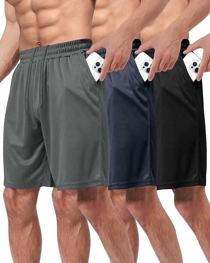 BOOJO 3 Pack Gym Basketball Mens Shorts - Quick Dry Black Workout Athletic Shorts with Pockets for Casual Running(S-6XL) - Image 1