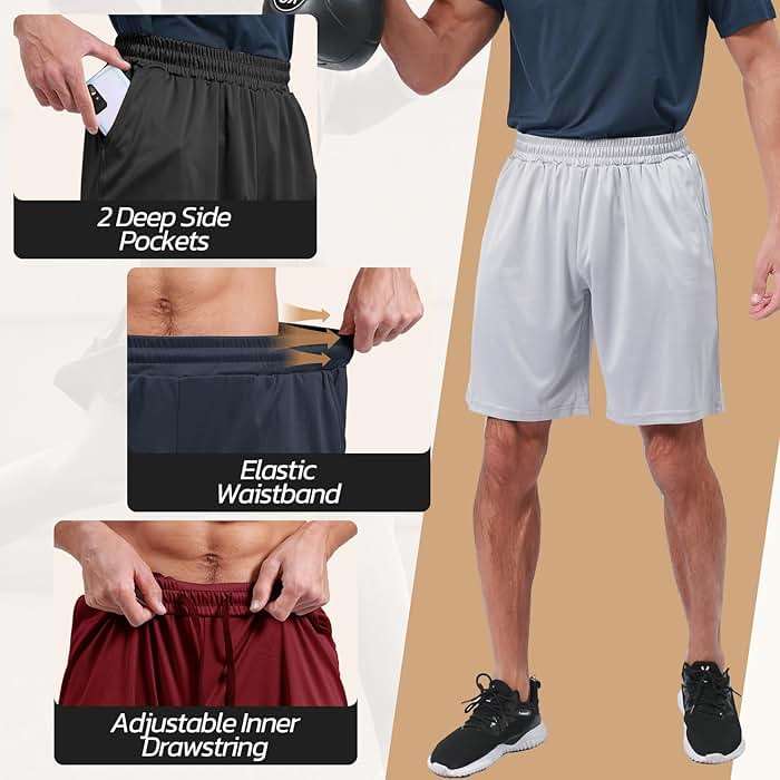 BOOJO 3 Pack Gym Basketball Mens Shorts - Quick Dry Black Workout Athletic Shorts with Pockets for Casual Running(S-6XL) - Image 2