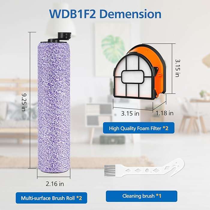 WDB1F2 Replacement Brushroll & Filter Bundle Compatible with Shark Hydrovac WD101 WD201 WD100 WD200 AW201 WD200C WD201C WD101C HydroVac XL 3-in-1 Vacuum Cleaner,Compare Parts WDB1, WDB2, WDFF1, WDFF2 - Image 2