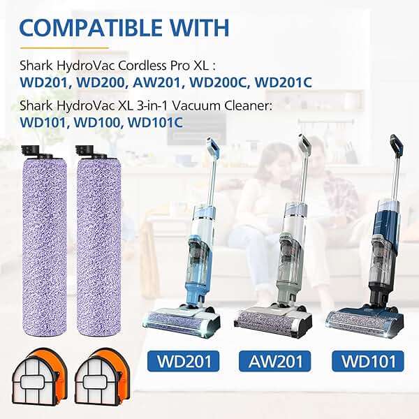 WDB1F2 Replacement Brushroll & Filter Bundle Compatible with Shark Hydrovac WD101 WD201 WD100 WD200 AW201 WD200C WD201C WD101C HydroVac XL 3-in-1 Vacuum Cleaner,Compare Parts WDB1, WDB2, WDFF1, WDFF2 - Image 3