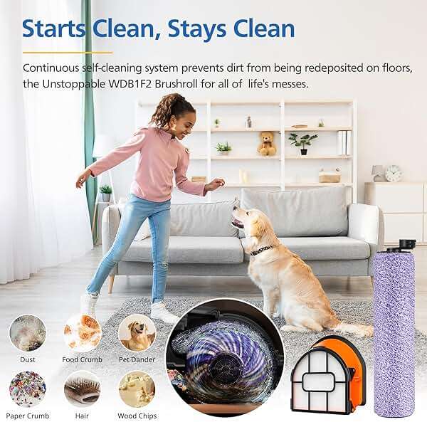 WDB1F2 Replacement Brushroll & Filter Bundle Compatible with Shark Hydrovac WD101 WD201 WD100 WD200 AW201 WD200C WD201C WD101C HydroVac XL 3-in-1 Vacuum Cleaner,Compare Parts WDB1, WDB2, WDFF1, WDFF2 - Image 5