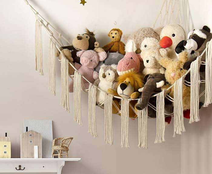 Stuffed Animal Hammock Corner with LED Light - Toy Storage Hammock Plushie Net Large - Cute Stuff Animals Holder Hanging Organizer - Baby Room Decor Kids Toddler Nursery Bedroom Boho - Image 2