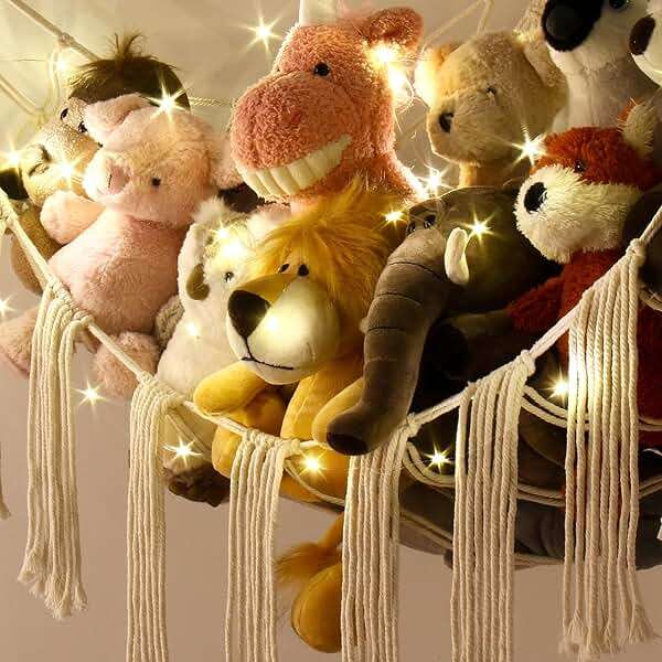Stuffed Animal Hammock Corner with LED Light - Toy Storage Hammock Plushie Net Large - Cute Stuff Animals Holder Hanging Organizer - Baby Room Decor Kids Toddler Nursery Bedroom Boho - Image 4