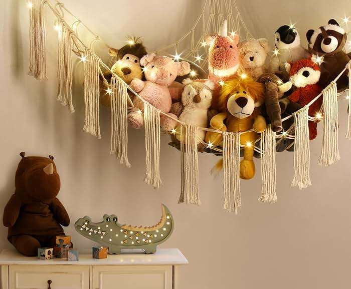 Stuffed Animal Hammock Corner with LED Light - Toy Storage Hammock Plushie Net Large - Cute Stuff Animals Holder Hanging Organizer - Baby Room Decor Kids Toddler Nursery Bedroom Boho - Image 6