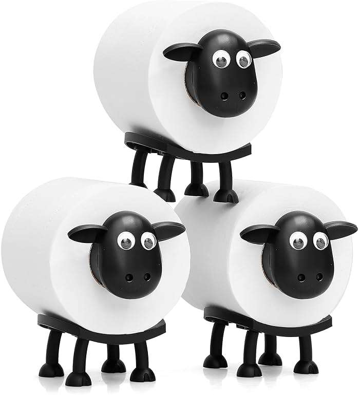 VELENTI Sheep Toilet Roll Holder - Funny Toilet Paper Holders Free Standing Cute Bathroom Decor - Premium 3D Printed Black Sheep Loo Rolls Holder - Hilarious Tissue Paper Roll Storage - Set of 3 - Image 1