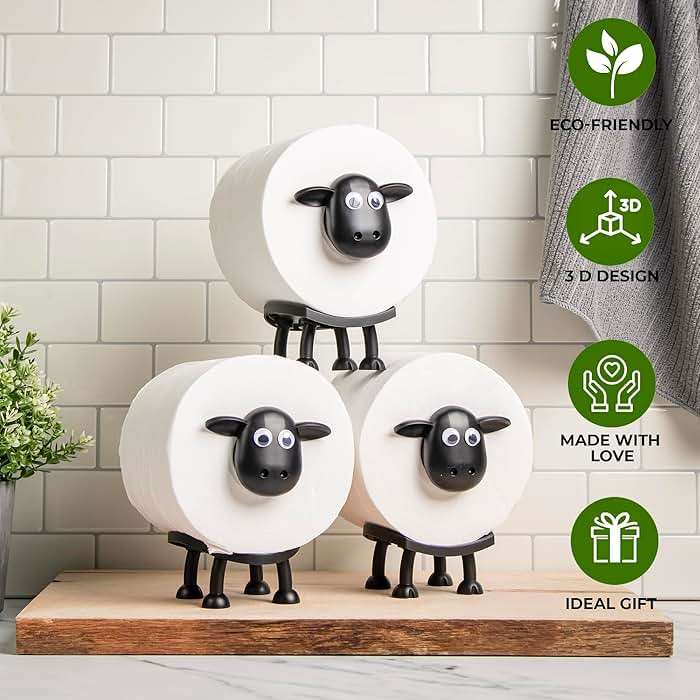 VELENTI Sheep Toilet Roll Holder - Funny Toilet Paper Holders Free Standing Cute Bathroom Decor - Premium 3D Printed Black Sheep Loo Rolls Holder - Hilarious Tissue Paper Roll Storage - Set of 3 - Image 5