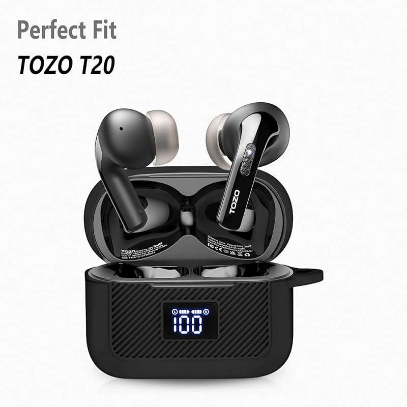 Geiomoo Silicone Case for TOZO Tonal Fits T21, T20, Protective Cover with Carabiner (Black) - Image 2