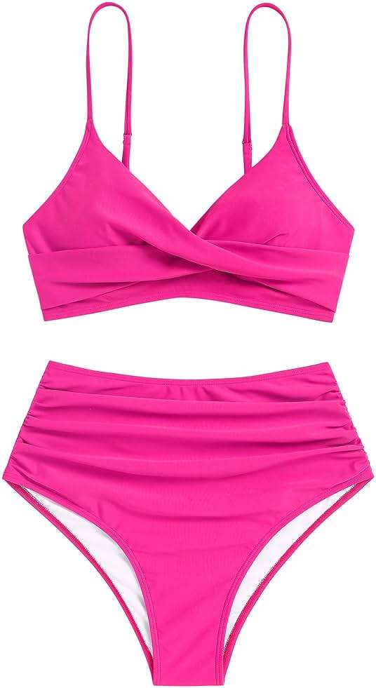 ZAFUL Women High Waisted Bikini Sets Two Piece Swimsuit Push Up Twist Front Ruched Bathing Suit - Image 4