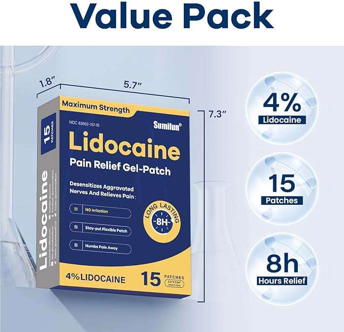 Sumifun 4% Lidocaine Pain Relief Patches 15 Counts Maximum Strength Numbing Gel Patch for Back Knee Neck Joint Ache Muscle Soreness Topical Analgesic - Image 7
