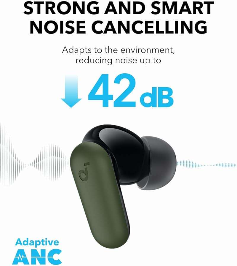 Soundcore P30i by Anker Noise Cancelling Earbuds, Strong and Smart Noise Cancelling, Powerful Bass, 45H Playtime, 2-in-1 Case and Phone Stand, IP54, Wireless Earbuds, Bluetooth 5.4 (Green) - Image 3
