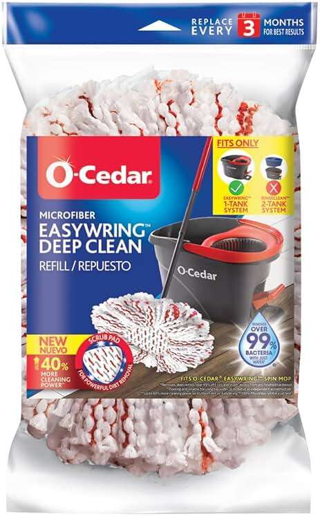 O-Cedar Microfiber Cloth Mop Refill, Blue & EasyWring Deep Clean (1-Pack) | 40% More Cleaning Power | Compatible With O-Cedar EasyWring Spin Mop & Bucket System - Image 5