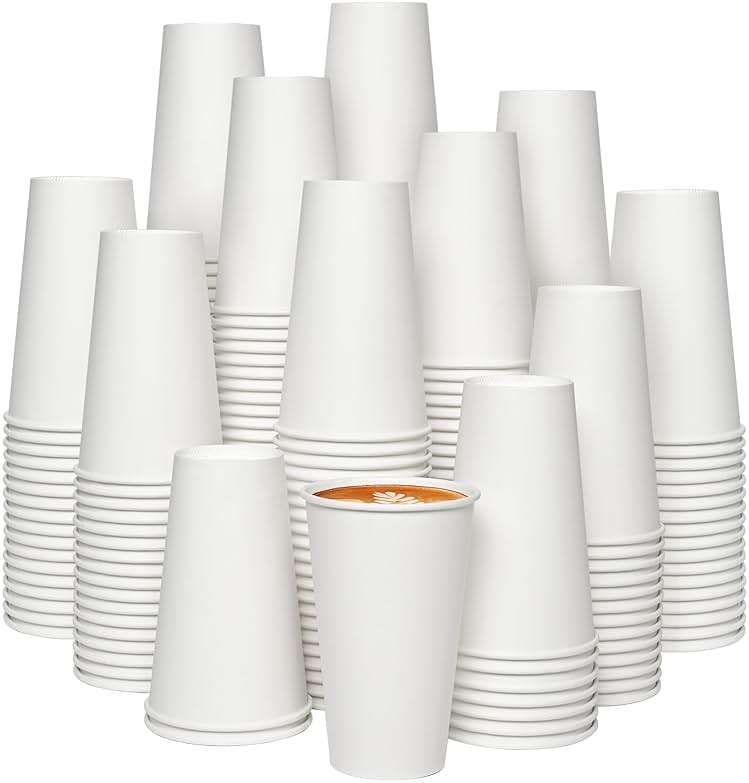 JOLLY CHEF 1000 Pack Disposable Paper Coffee Cups 16 oz Hot Beverage Paper Cups Water, Ideal for Party, Office, Home, Travel and More (White) - Image 1